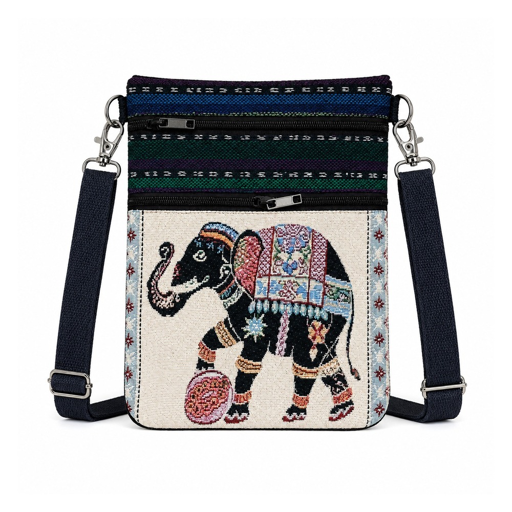 (image for) LL-122 LIGHT PINK TRADITIONAL ELEPHANT PRINT CANVAS SHOULDER BAG